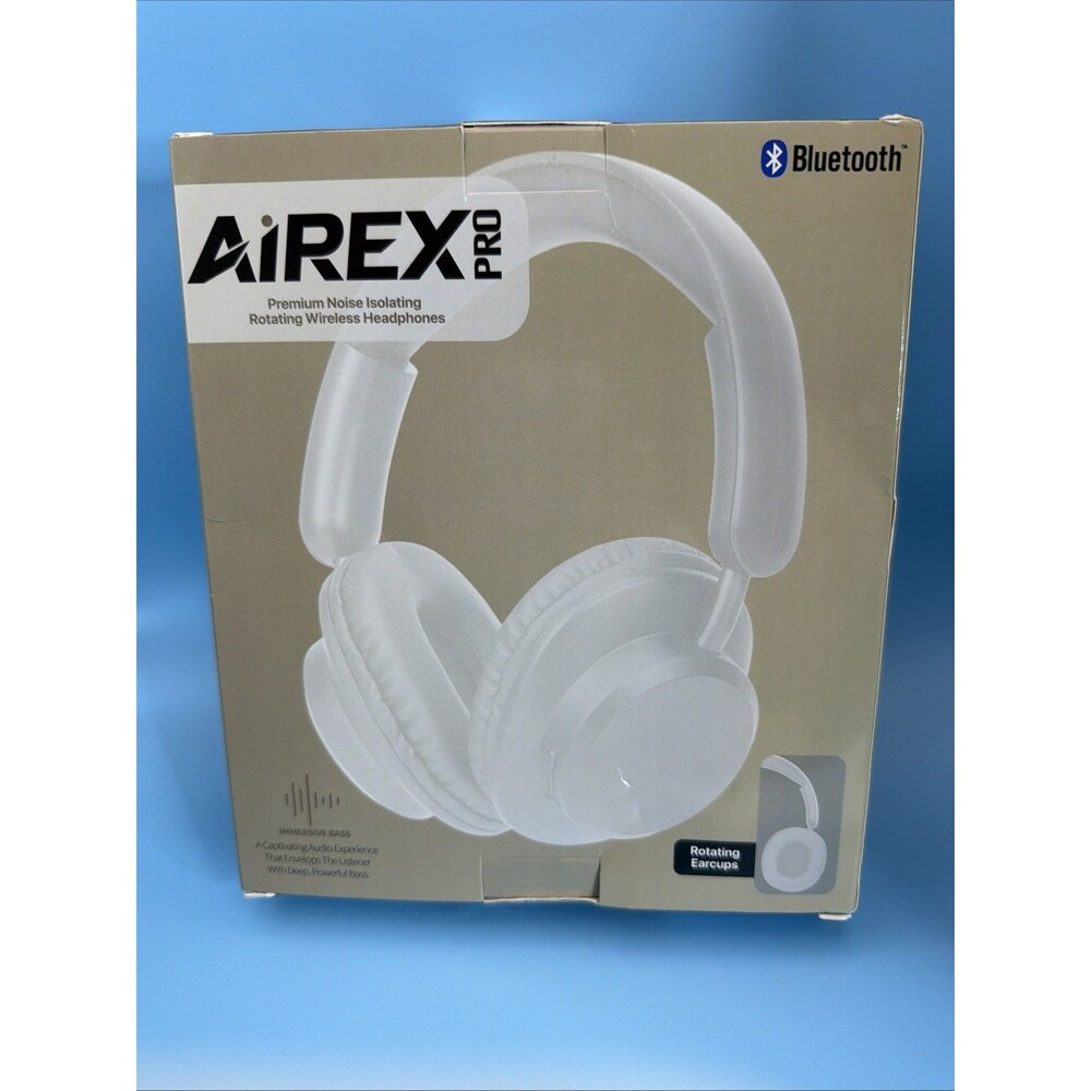 PRO AIREX Premium Noise Isolating Bluetooth Wireless Head Phones, White